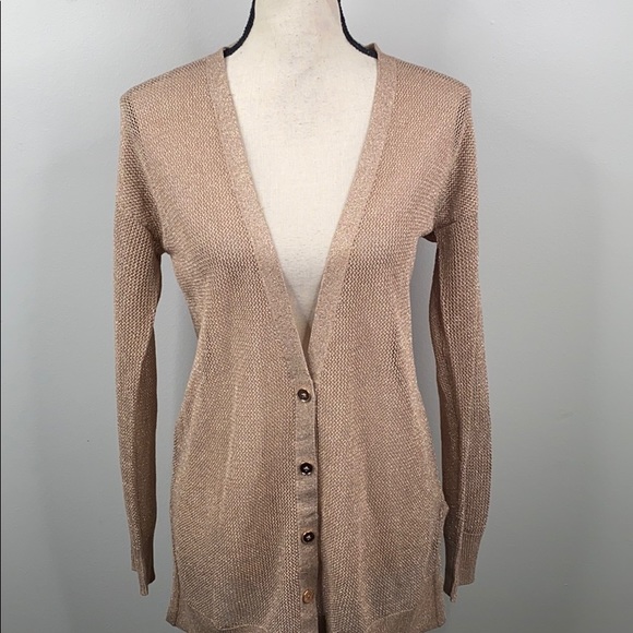 White House Black Market gold shimmer cardigan - S - Picture 2 of 8